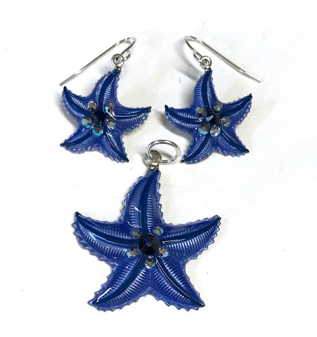 Starfish Earrings and Pendant Set Denim Blue