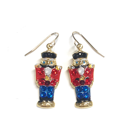 Nutcracker earrings accented with coordinating crystals