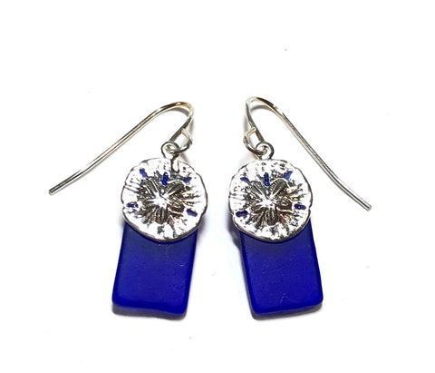 Sand Dollar Earrings - Blue Glass