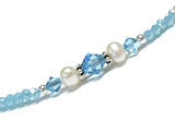Light Aqua Anklet - Pearl and Crystal - Sterling Silver - 9 - 12 Inches Available