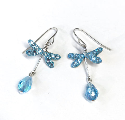 Dragonfly Earrings - Aquamarine Crystal