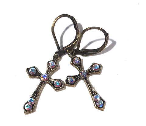 Cross Earrings - Crystal AB Swarovski Crystal - Hurstjewelry