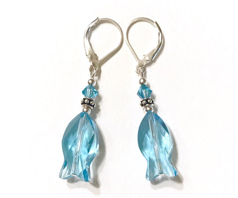 Aquamarine Crystal Fish Earrings 