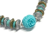 Summer Necklace Set- Turquoise Resin Flower Bead - Sterling Silver