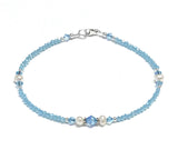 Light Aqua Anklet - Pearl and Crystal - Sterling Silver - 9 - 12 Inches Available