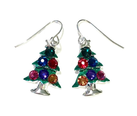 Christmas tree earrings with jewel tone Swarovski crystals