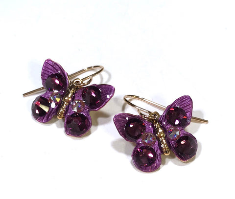 Butterfly Earrings - Purple - Amethyst Crystal - Butterfly Jewelry