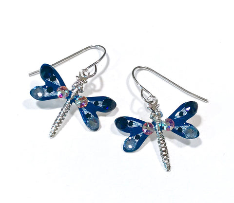 Dragonfly Earrings - Navy and Light Blue - Nature Jewelry