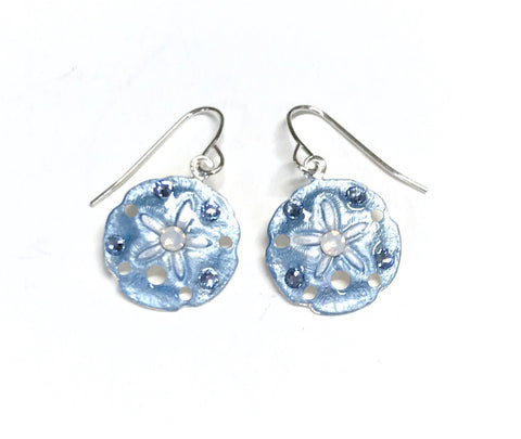 Sand Dollar Earrings - Hand Painted Light Blue and White