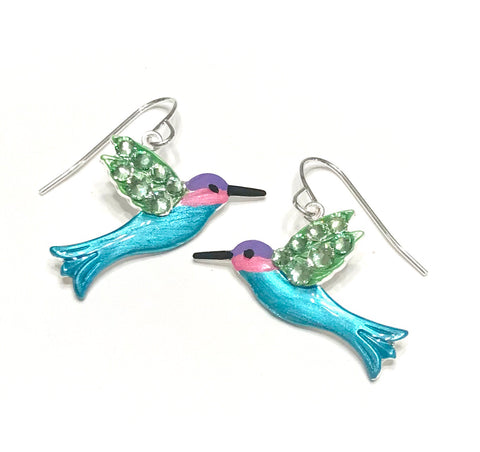 Hummingbird Earrings - Crystal Wings - Nature Jewelry - Hurstjewelry