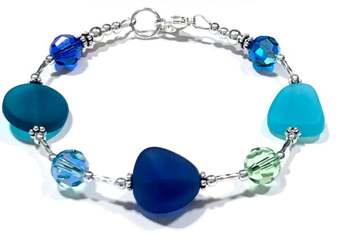 Coastal Inspired Glass and Crystal Sterling Silver Bracelet