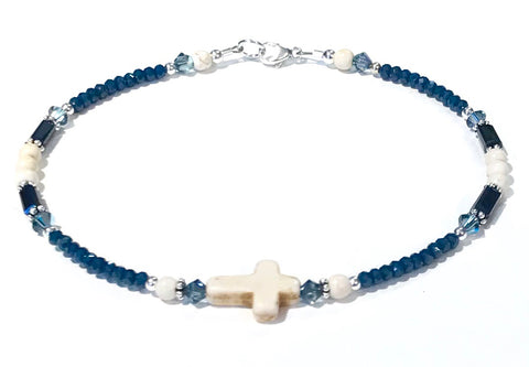 Bracelet - Anklet - Beach Anklet- Sterling Silver - Cross Anklet - Hurstjewelry