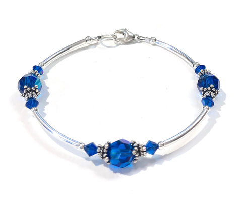 Capri Blue AB Swarovski Crystal Sterling Silver Bracelet - Hurstjewelry