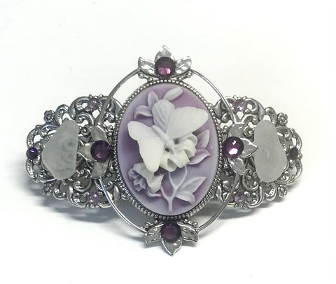 Butterfly Hair Barrette Purple and Creme  Cameo