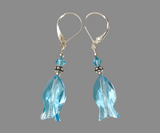 Aquamarine Crystal Fish Earrings - Leverback Earrings