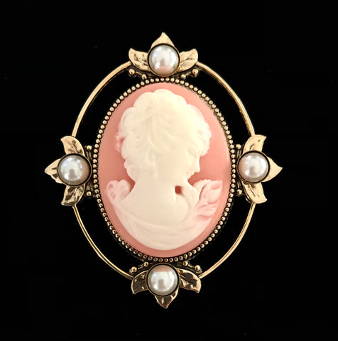 Peach Victorian Lady Cameo Brooch