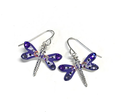 Dragonfly Earrings - Hand Painted - Purple - Nature Jewelry