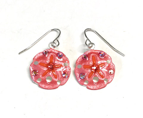 Sand Dollar Earrings - Hand Painted - Coral