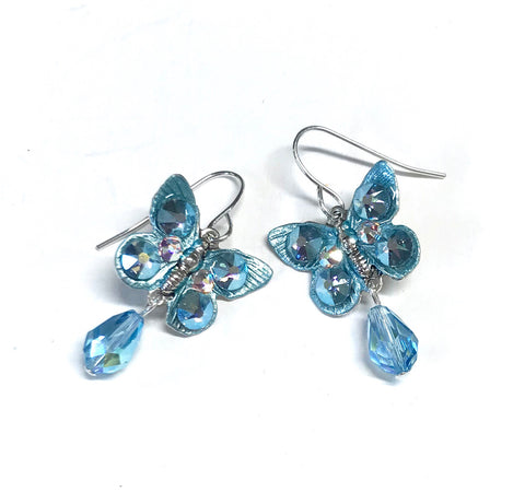 Butterfly Earrings Aquamarine Crystal