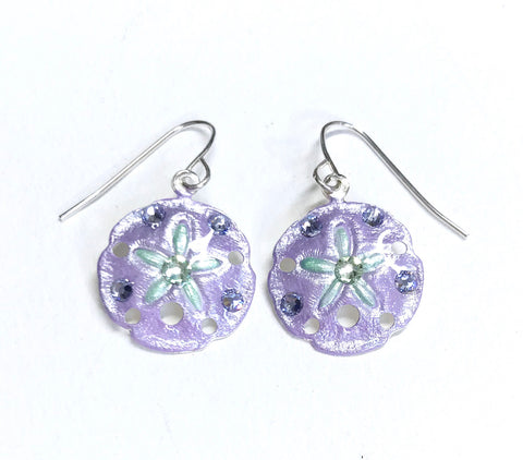 Sand Dollar Earrings - Hand Painted - Light Purple and Mint Green
