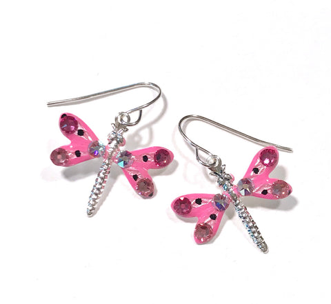 Dragonfly Earrings - Bright Pink and Light Pink - Nature Jewelry