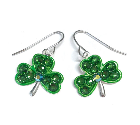 shamrock earrings with Austrian crystal accents