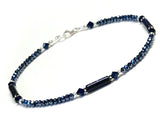 Midnight blue color anklet with sterling silver 9 to 12 inches available