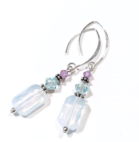 White Opal Crystal Earrings - Sterling Silver