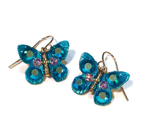 Butterfly Earrings - Blue Zircon AB Crystal - Teal - Butterfly Jewelry