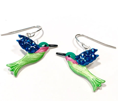 Hummingbird  Earrings - Crystal Wings - Nature Jewelry