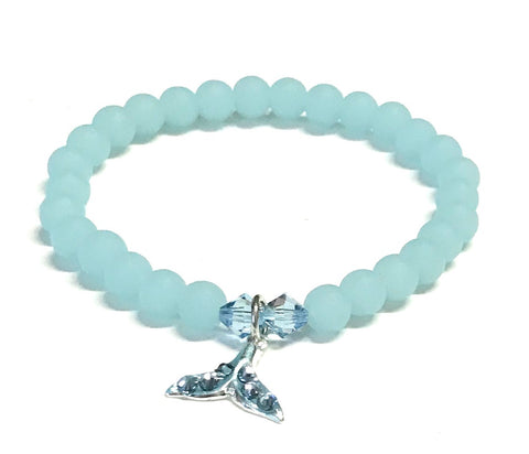 Whale Tail Bracelet - Mermaid Tail - Aquamarine Crystal - Stretch Bracelet
