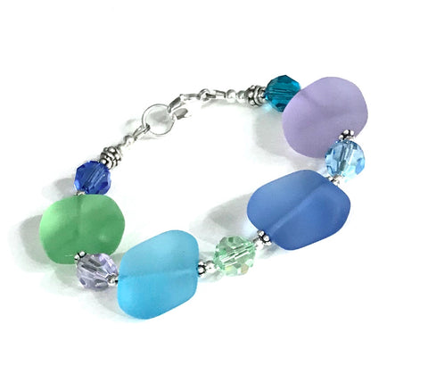 Beachy Bracelet - Glass and Crystal - Sterling Silver