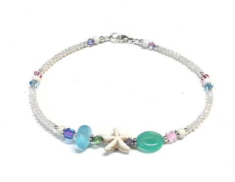 Pastel Starfish Anklet - Starfish Ankle Bracelet - Sterling Silver 9 to 12 inch Available
