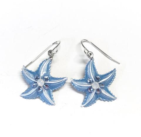 Starfish Earrings - Hand Painted Light Blue