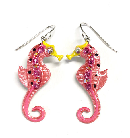 coral seahorse earrings