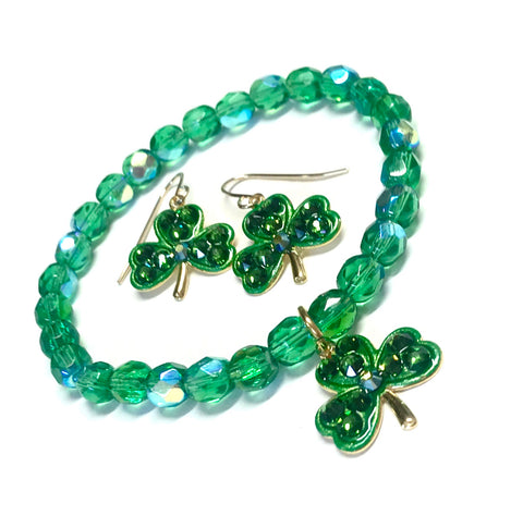 Shamrock Bracelet and Earrings - St Patty’s Jewelry