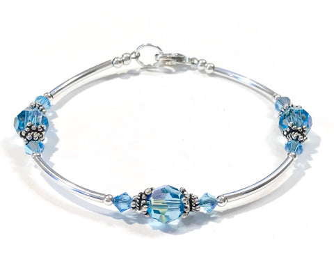Aquamarine Swarovski Crystal Sterling Silver Bracelet - Hurstjewelry