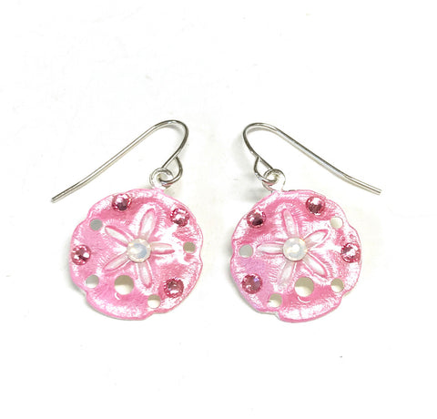 Sand Dollar Earrings - Hand Painted - Pink