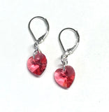 Heart Earrings - Indian Pink Crystal - Sterling Silver