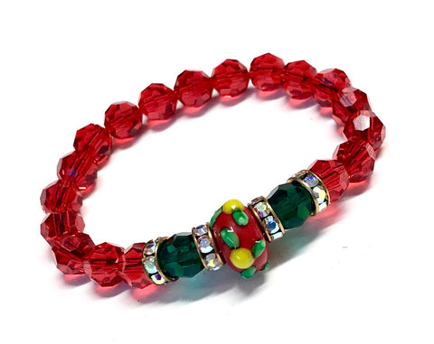 Holiday Bracelet - Stretch Christmas Bracelet - Red and Green