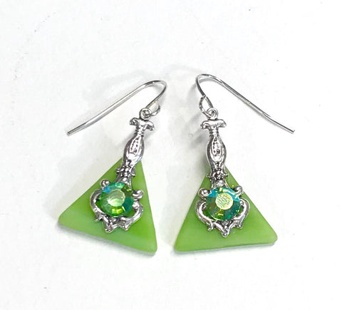 Lime Green Stained Glass Earrings - Peridot Crystal