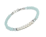Light Aqua and Pearl Bracelet - Minimalist Jewelry - Sterling Silver
