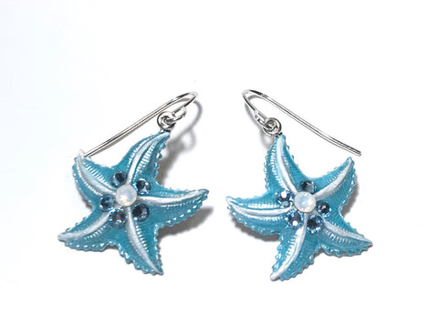 Starfish Earrings - Hand Painted Aqua