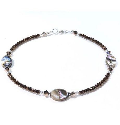 abalone ankle bracelet - crystal beads - sterling silver
