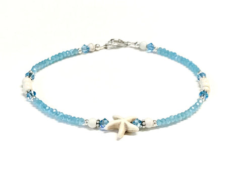 Aqua Ankle Bracelet - Starfish - Sterling Silver - Beach Anklet