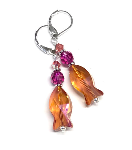 Crystal Fish Earrings - Astral Pink - Sterling Silver Leverbacks