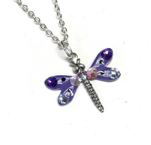 Dragonfly Necklace - Purple - 16 or 18 inch chain