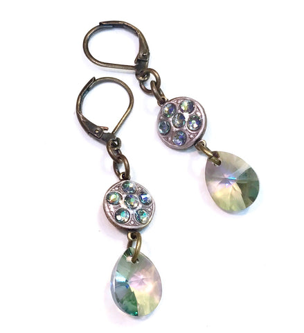 Crystal Paradise Shine Antiqued Brass Earrings - Hurstjewelry