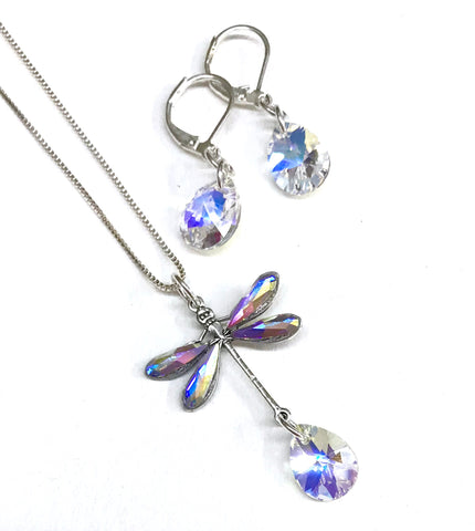 Dragonfly Necklace and Earring Set Crystal AB