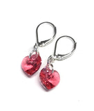 Heart Earrings - Indian Pink Crystal - Sterling Silver